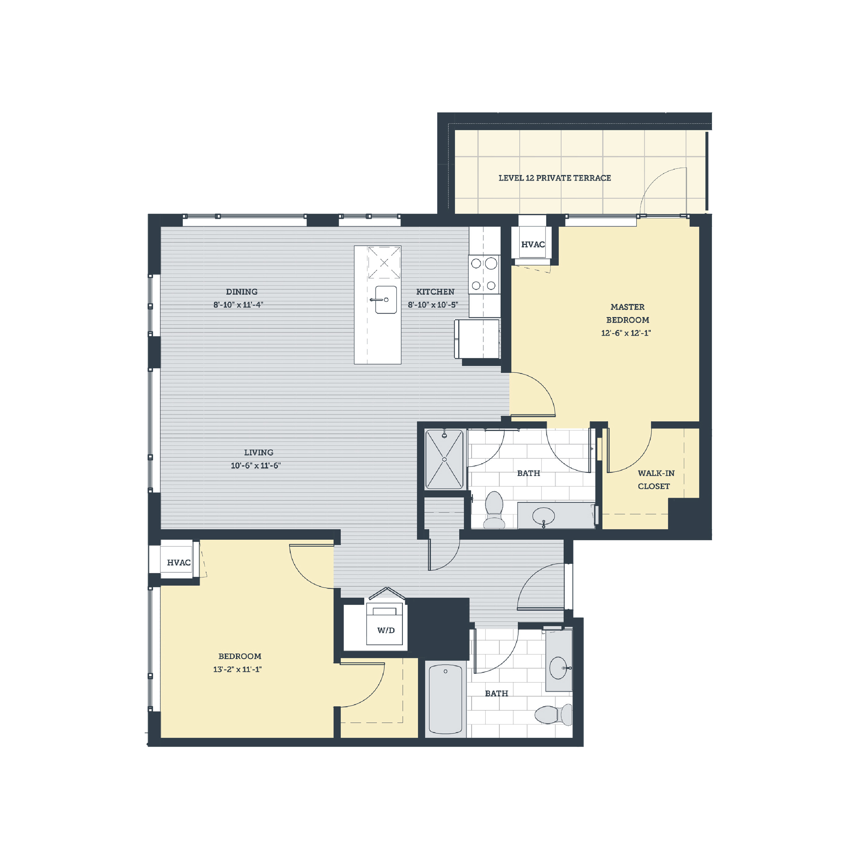 Floor plan for 2 beds, 2 baths, 1108 sqft